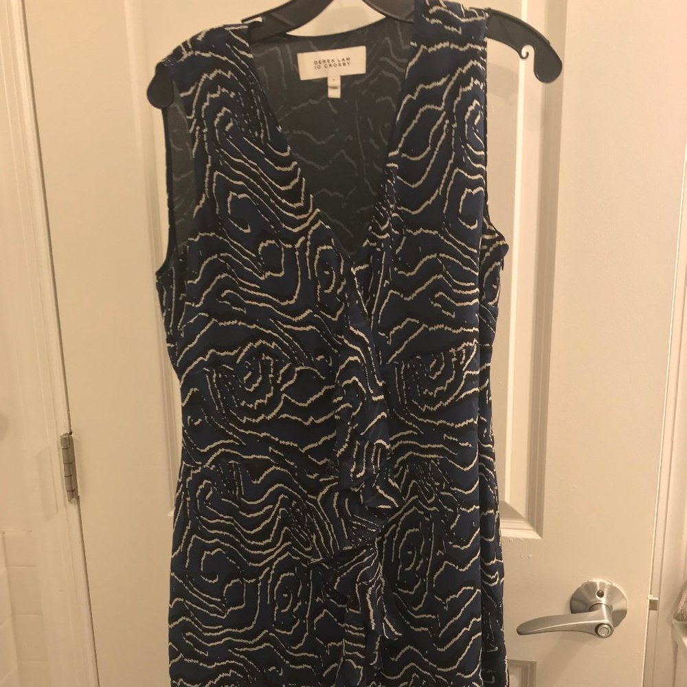 10 Crosby Derek Lam Midnight Blue & Black Mini Sleeveless Silk Ruffled Dress